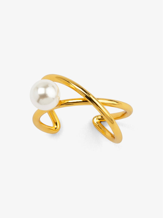 Adjustable Crisscross Pearl Ring