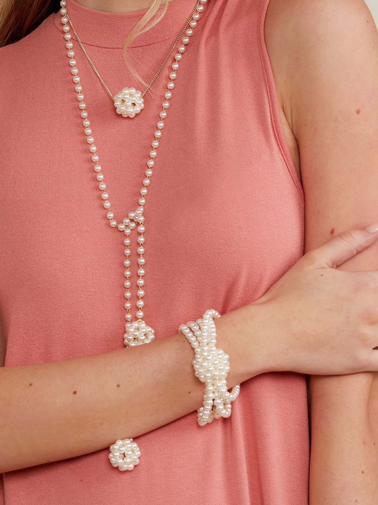 Knotted Pearl Stretch Necklace