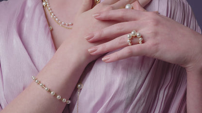 Adjustble Pearl Ribbed Band Ring