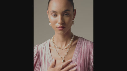 Pearl and Link Silver Lock Necklace